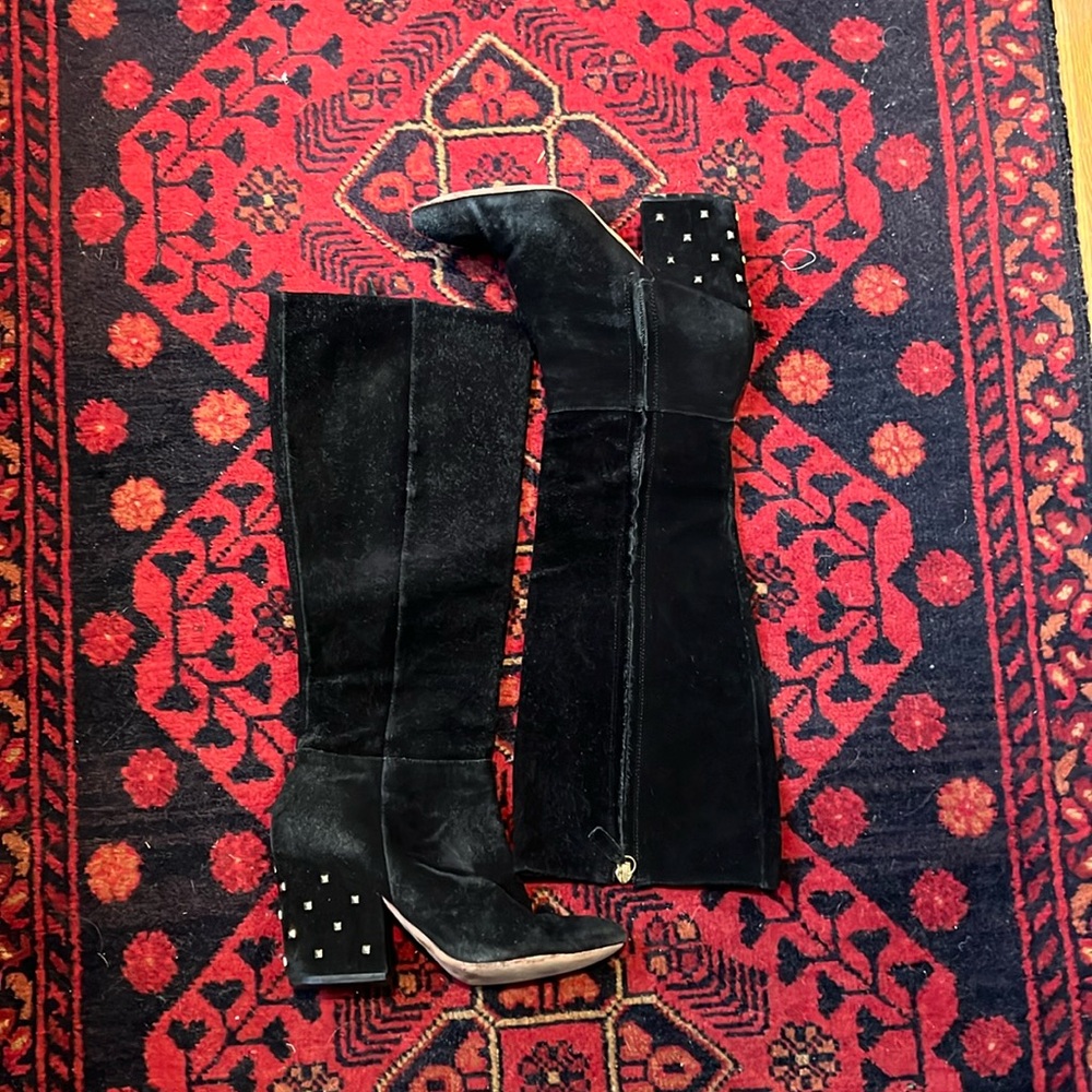 Kate Spade Black Suede Stud Heeled Boots - 6